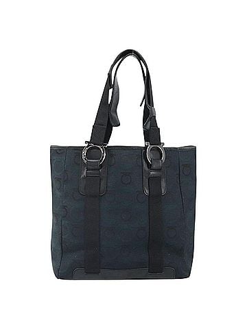 Salvatore Ferragamo Gancini Tote Canvas Navy Canvas Tote Bag Bag (view 1)