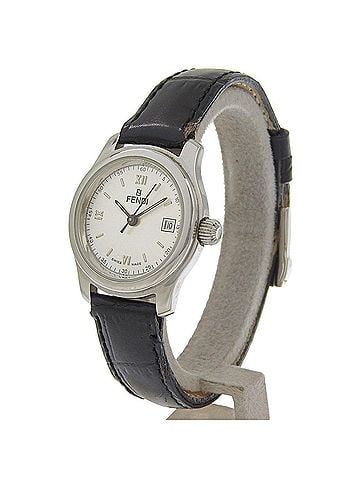 Fendi Fendi Olologi watch, 210L stainless steel x leather strap, quartz, analog, silver dial, women's. (view 2)