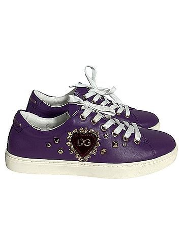 Dolce & Gabbana Dolce and Gabbana Sacred Heart Sneakers in Purple Leather  (view 1)