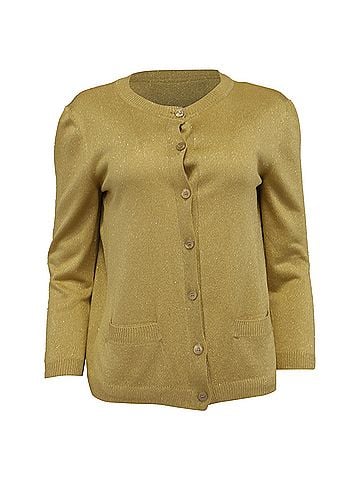 Moschino  Moschino Couture Buttoned Cardigan in Metallic Gold Acetate (view 1)