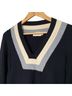 Tory Burch 100% Merino Stripes Black Gray Blue Pullover Sweater Size S - photo 4