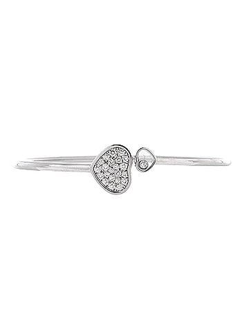 Chopard Happy Diamonds Heart Cuff Bracelet 18K White Gold with Pave Diamonds and 1 Floating Diamond (view 1)