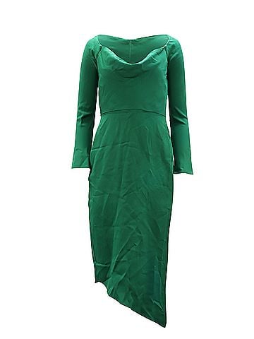 Michelle Mason Michelle Mason Cowl Neck Asymmetrical Midi Dress in Green Viscose (view 1)