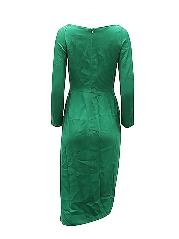 Michelle Mason Michelle Mason Cowl Neck Asymmetrical Midi Dress in Green Viscose (view 2)