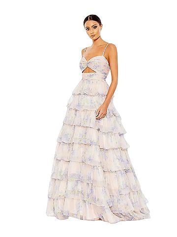 Mac Duggal Floral Cut Out Ruffle Layered Gown Cocktail Dress (view 1)