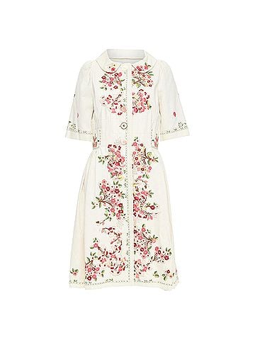 Kenzo KENZO cream pink floral embroidery cotton peter pan coat dress FR38 M (view 1)