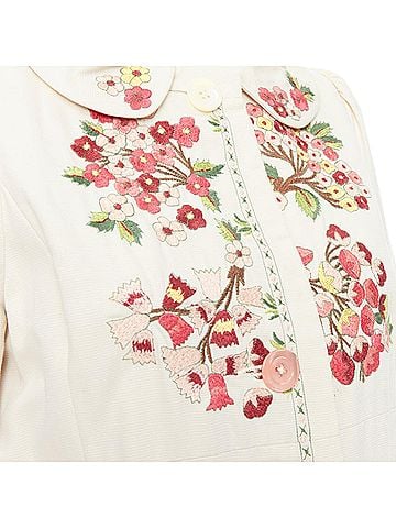 Kenzo KENZO cream pink floral embroidery cotton peter pan coat dress FR38 M (view 2)