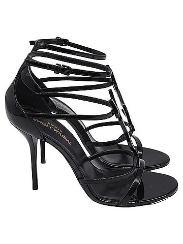 Saint Laurent Saint Laurent Cassandra Sandals in Black Patent Leather (view 1)