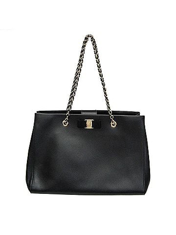 Salvatore Ferragamo Salvatore Ferragamo Vara Chain Shoulder Tote GF-21 F561 Women's Leather Tote Bag Black (view 1)