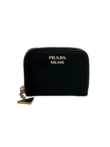 Prada PRADA Saffiano Leather Round Zip Coin Case, Wallet, Black, 36337 (view 1)