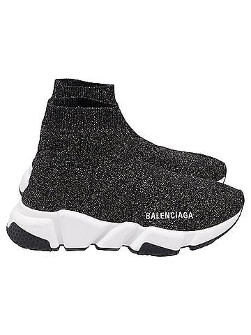 Balenciaga Balenciaga Speed Glittered Trainer Shoes in Black Polyester (view 1)