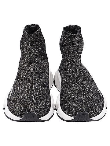 Balenciaga Balenciaga Speed Glittered Trainer Shoes in Black Polyester (view 2)