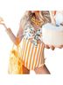 Cupshe Stripes Floral Orange White One Piece Swimsuit Size S - photo 1
