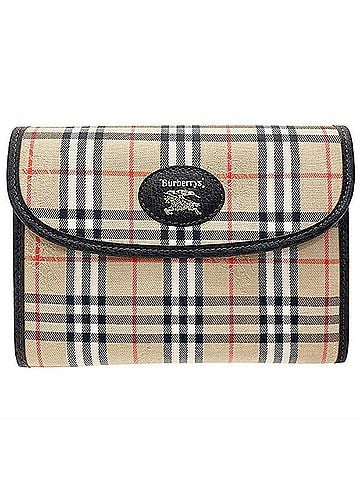 Burberry Burberry Pouch, Check Multi-Pouch, Canvas and Leather, Beige Dark Brown, BURBERRY Burberrys, Multi-Case, XW-16885 (view 1)