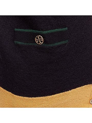 Tory Burch TORY BURCH 100% merino wool colorblocked logo button cardigan sweater M (view 2)