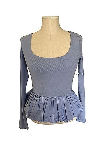 Astr Bubble Hem Peplum Top Long Sleeve Top (view 1)