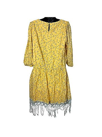 A'reve Anthropologie Yellow Floral Dress Drop Waist Lace Hem Butter Midi Casual Dress (view 2)