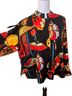 Chico's 100% Silk Floral Black Red Green Yellow Orange Long Sleeve Button-Down Shirt Size 10 - photo 5