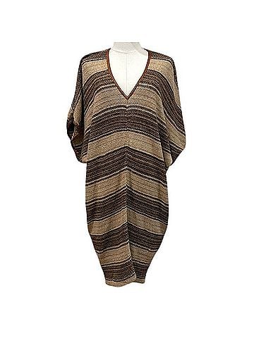 Ralph Lauren Striped Caftan Leather Trim Knit Sweater Dress Casual Dress (view 1)