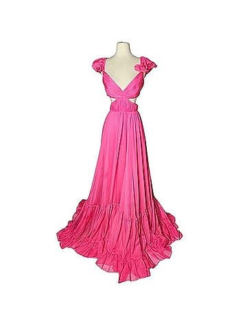 Mac Duggal 70254 Ruched Ruffled Shoulder Cut Out Lace Up Gown Cocktail Dress (view 1)
