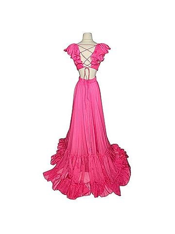 Mac Duggal 70254 Ruched Ruffled Shoulder Cut Out Lace Up Gown Cocktail Dress (view 2)