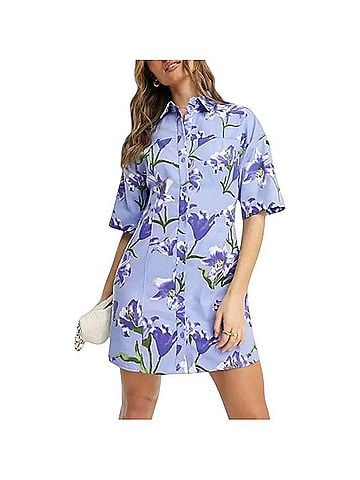 ASOS TWILL MINI SHIRT DRESS IN FLORAL PRINT Casual Dress (view 1)