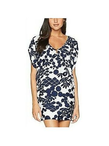 Trina Turk Bali Blossoms Midnight Buckle Stretch Tunic Swimsuit Cover Up Swimsuit Cover Up (view 1)