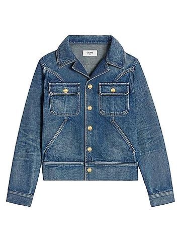 Céline Trucker Jacket In Dark Union Wash Denim (view 1)