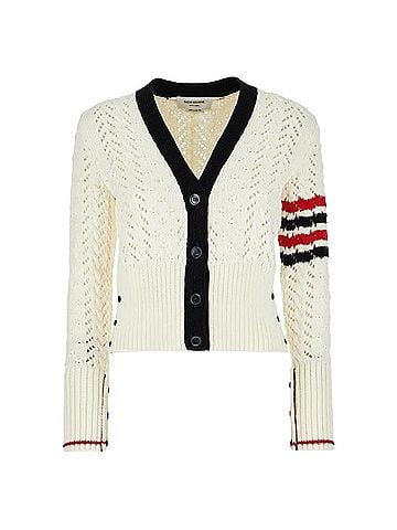 Thom Browne Cable Pointel Stitch Merino Wool Cardigan (view 1)