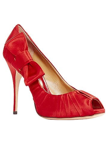 Mario Valentino Valentino red pleated satin ribbon bow peep toe stiletto pumps EU37 (view 2)