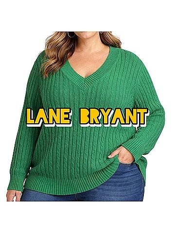 Lane Bryant V-Neck Pullover Swea Pullover Sweater (view 1)