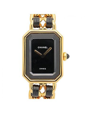 Chanel Chanel CHANEL Première S Watch, Gold Plated (GP), Leather Strap, Women's, Black, H0001 (view 1)