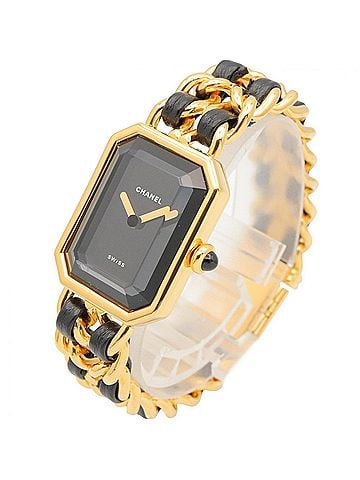 Chanel Chanel CHANEL Première S Watch, Gold Plated (GP), Leather Strap, Women's, Black, H0001 (view 2)