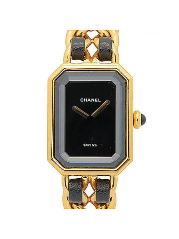 Chanel Chanel CHANEL Première M Wristwatch, Gold Plated (GP), Leather Strap, Women's, Black, H0001 (view 1)