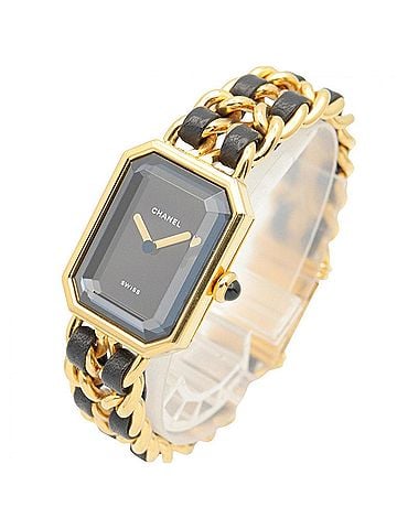 Chanel Chanel CHANEL Première M Wristwatch, Gold Plated (GP), Leather Strap, Women's, Black, H0001 (view 2)