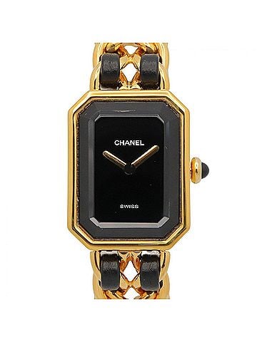 Chanel Chanel CHANEL Première S Watch, Gold Plated (GP), Leather Strap, Women's, Black, H0001 (view 1)