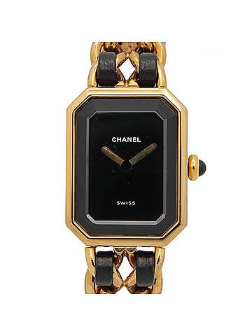 Chanel Chanel CHANEL Première S Watch, Gold Plated (GP), Leather Strap, Women's, Black, H0001 (view 1)
