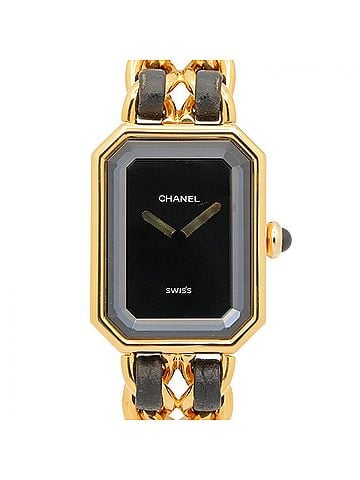 Chanel Chanel CHANEL Première M Wristwatch, Gold Plated (GP), Leather Strap, Women's, Black, H0001 (view 1)