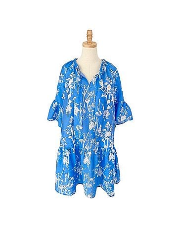 & Other Stories Floral Print Ruffled Midi Dress Tie Neck A-Line Casual Dress (view 1)