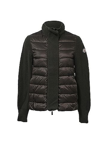 Moncler  Moncler Contrasted Knit and Quilt Down Jacket in Green Nylon and Wool (view 1)