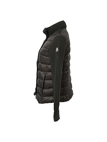 Moncler  Moncler Contrasted Knit and Quilt Down Jacket in Green Nylon and Wool (view 2)