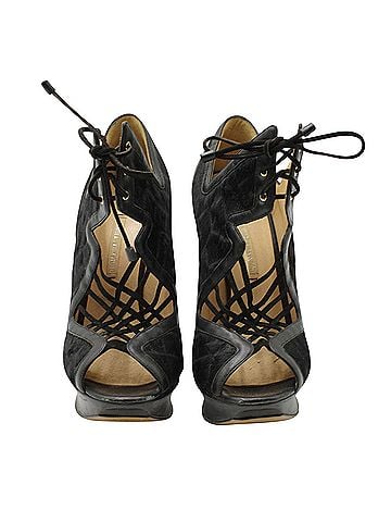 Nicholas Kirkwood Nicholas Kirkwood Caged Lace Up Heeled Sandals in Black Pony Hair (view 2)