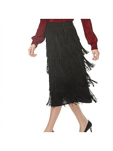 Joseph Ribkoff Black Fringe Midi Skirt (view 2)