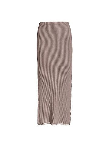 Naadam Women's Cotton Cashmere Embroidered Rib Skirt (view 1)