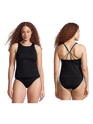 Lands' End Tugless HIgh Neck Strappy Back Tankini Two Piece Swimsuit (view 1)
