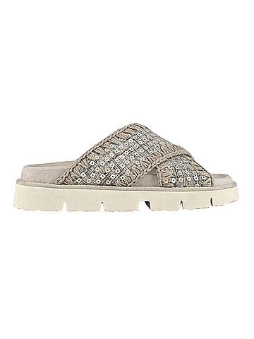 Mou Women's Criss-Cross Bio Denim And Sequins Sandals (view 1)