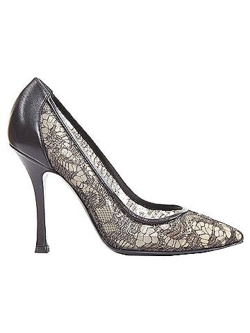 Sergio Rossi Sergio Rossi black leather floral lace spool heel pumps EU37.5 (view 1)