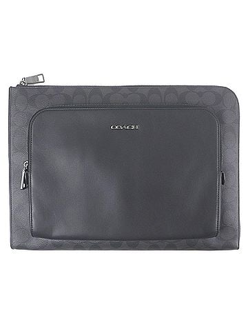 Coach COACH CU113 Ethan Portfolio Signature Canvas Leather Logo Silver Hardware Second Bag Clutch Black Men's (view 1)