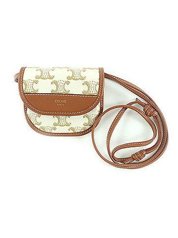 Céline CELINE Triomphe logo leather wallet with strap, available in white and brown. Made Italy. Women's wallet/coin purse. (view 1)
