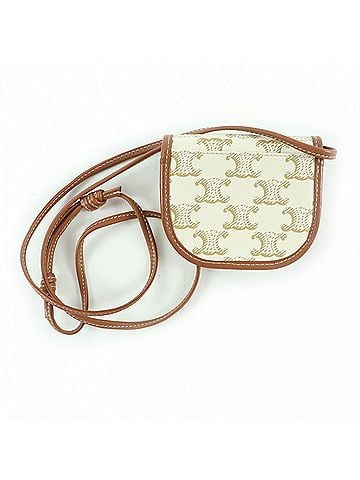 Céline CELINE Triomphe logo leather wallet with strap, available in white and brown. Made Italy. Women's wallet/coin purse. (view 2)